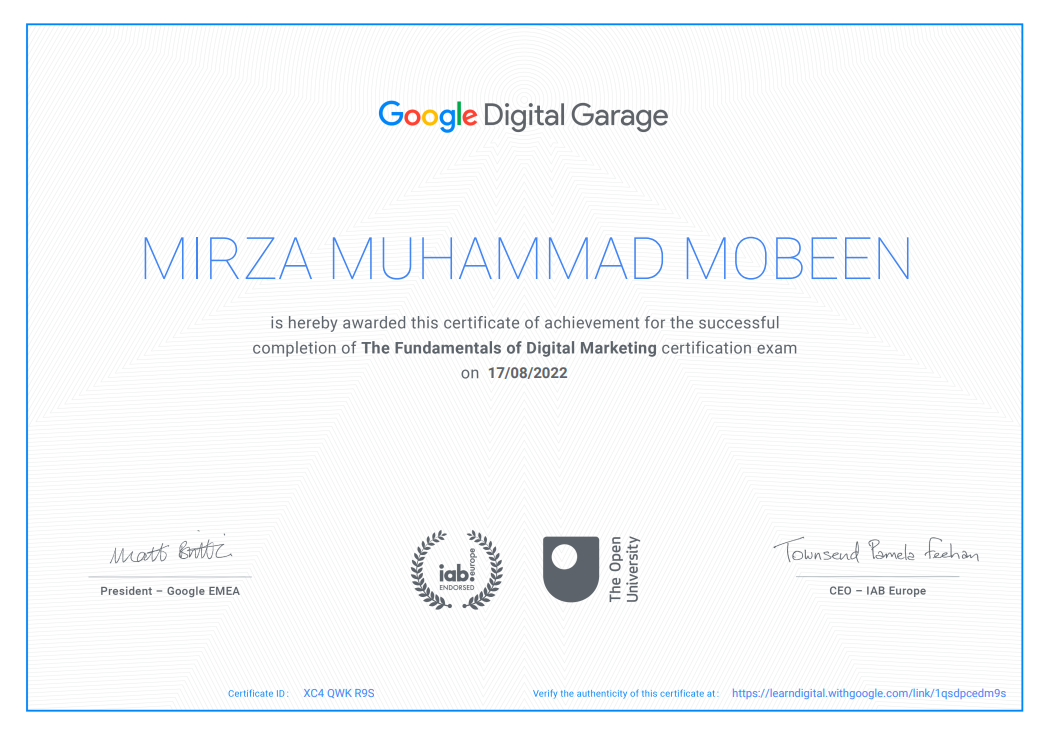 Google Digital Marketing certificate