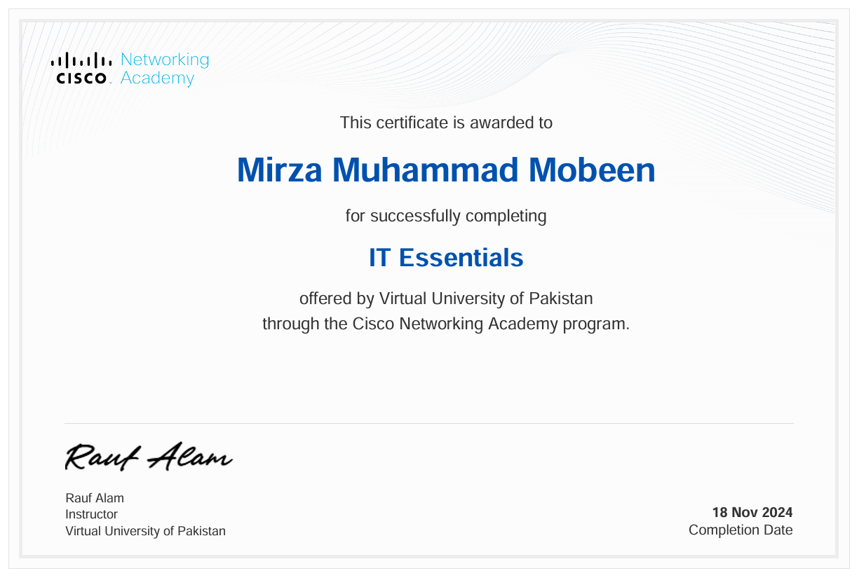 CISCO IT Essentials certificate